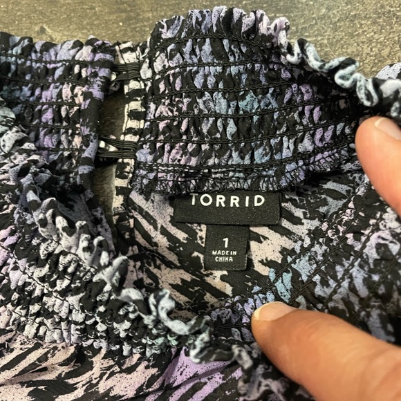 Torrid size 1 Multicolor Houndstooth Blouse Flutter Sleeves Sheer Plus 14 / 16 - Picture 7 of 7